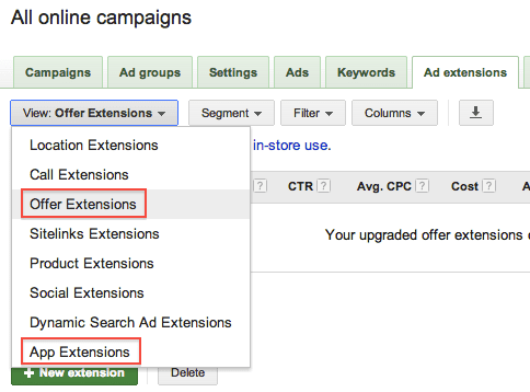 adwords offer extensions and app extensions